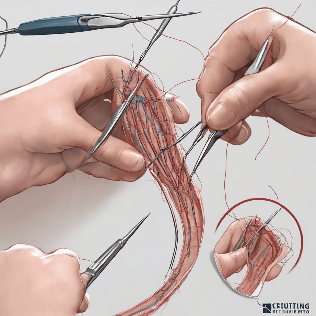 suturing together the ends of a severed nerve.